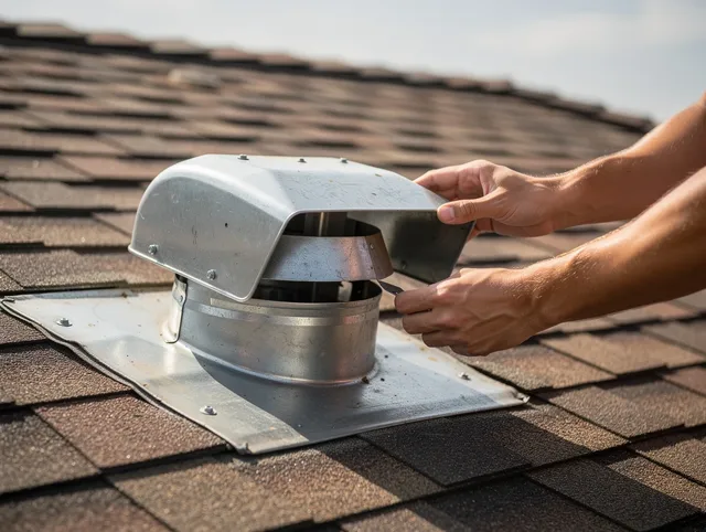 Hull Dryer Vent Cleaning certified technician safely cleaning a roof-mounted dryer vent in Hull