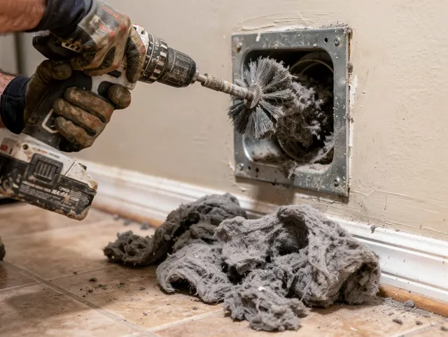 Certified Hull Dryer Vent Cleaning technician performing dryer vent cleaning in Hull