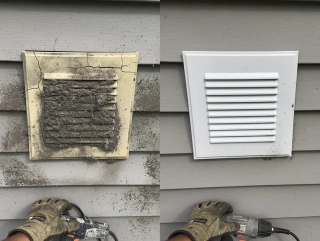 Hull Dryer Vent Cleaning technician installing high-quality dryer vent cover at a residential property in Hull
