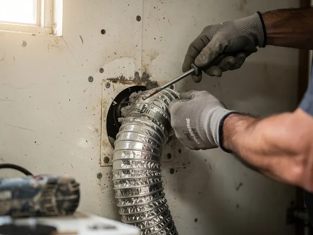 Hull Dryer Vent Cleaning technician performing precise dryer vent hose installation in Hull